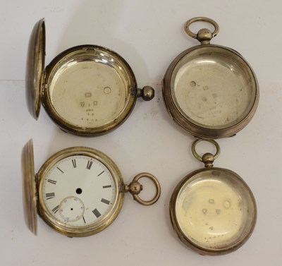 Lot 243 - Three late Victorian empty silver pocket watch cases and later example