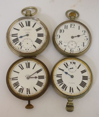 Lot 249 - Three early 20th century silver plated 'Goliath' pocket watches and dashboard clock