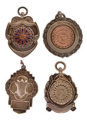 Lot 369 - Clevedon Interest - Three mid 20th century silver fobs for the Clevedon Darts League