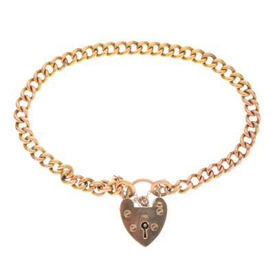 Lot 162 - 9ct gold curb link bracelet with heart-shaped padlock