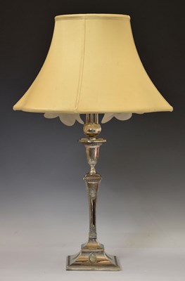 Lot 358 - 20th century silver-plated two-light table lamp or library light