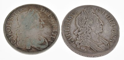 Lot 314 - Charles II crown, 1682, and a William III crown, 1696