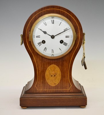 Lot 597 - Early 20th century inlaid mahogany balloon-form mantel clock