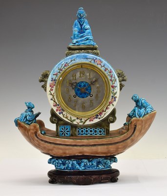 Lot 441 - Late 19th century French Aesthetic period 'Chinoiserie' ceramic mantel clock