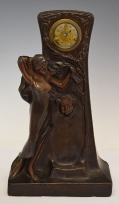 Lot 598 - Art Nouveau-style bronze effect plaster mantel clock