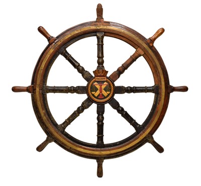 Lot 191 - Early 20th century ship's oak wheel - 'Talent'