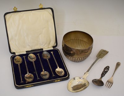 Lot 157 - Victorian silver sugar bowl, a Victorian silver fiddle pattern tablespoon, etc