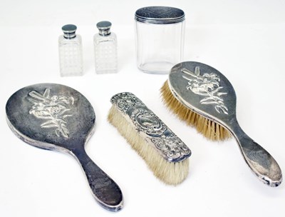 Lot 158 - Edward VII silver backed dressing table mirror and hairbrush, etc.