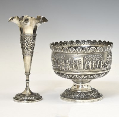 Lot 124 - Indian white-metal pedestal bowl together with an Eastern white-metal bud vase