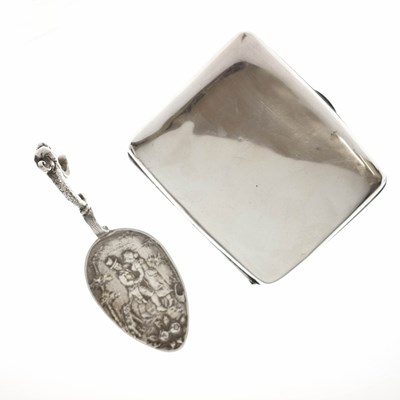 Lot 145 - George V silver cigarette case, and a Dutch silver spoon