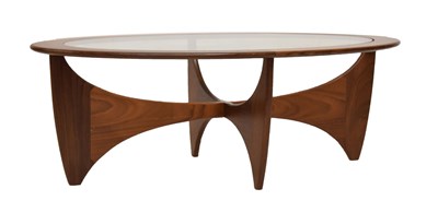 Lot 411 - Attributed to G-Plan - Teak and toughened glass oval 'Astro' coffee table