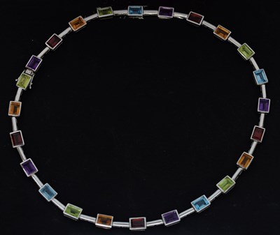 Lot 47 - Multi-gem set 18ct white gold necklace