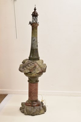 Lot 164 - Large early 20th century turned and polished serpentine model of a lighthouse