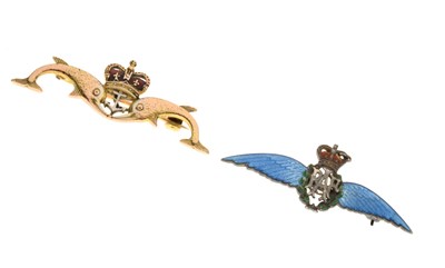 Lot 39 - Two Regimental brooches comprising a 9ct gold and enamel Royal Navy Submarine Service brooch