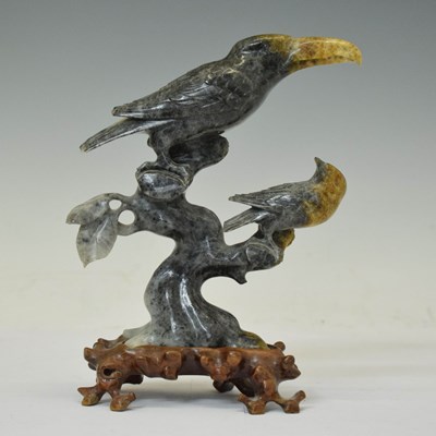 Lot 435 - Chinese 'Mutton Fat' jade carving of two perching birds