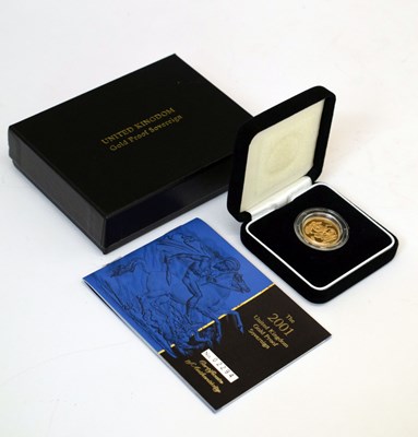 Lot 100 - Queen Elizabeth II Royal Mint gold proof sovereign, 2001