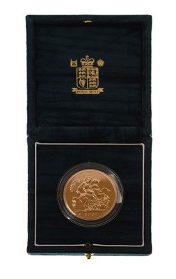 Lot 101 - Queen Elizabeth II Royal Mint gold proof five pound gold coin (Quintuple sovereign), 2001