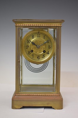 Lot 593 - French brass four-glass mantel clock, Samuel Marti & Cie