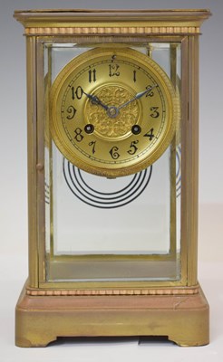 Lot 593 - French brass four-glass mantel clock, Samuel Marti & Cie