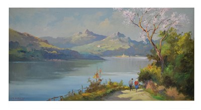 Lot 539 - I.R. Faberi - Oil on canvas - Italian lake scene