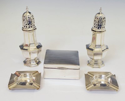 Lot 164 - Pair of silver ashtrays, a George V silver table-top box, etc