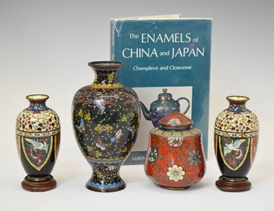 Lot 445 - Four pieces of Japanese cloisonné plus book