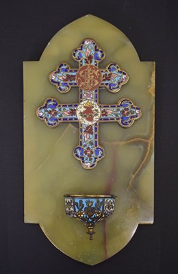 Lot 273 - 19th century French champleve enamelled Cross of Lorraine