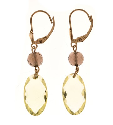 Lot 74 - Citrine and smoky quartz drop earrings