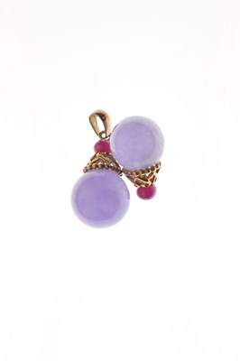 Lot 77 - Lavender jade and ruby 9ct gold pendant and another, etc