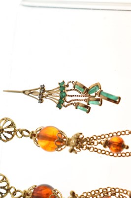 Lot 77 - Lavender jade and ruby 9ct gold pendant and another, etc