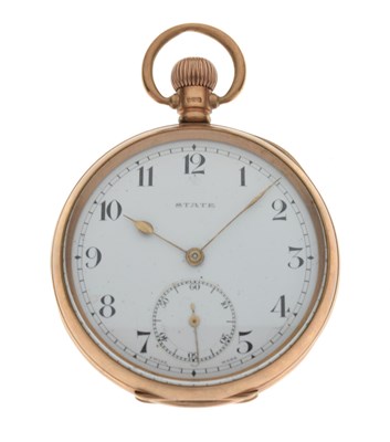 Lot 137 - George V 9ct gold open face pocket watch, State