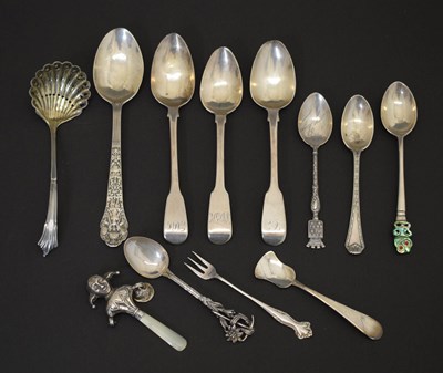 Lot 152 - George V silver and mother-of-pearl teether and a quantity of silver and white-metal flatware