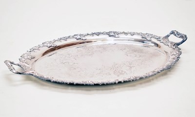 Lot 304 - Large early 20th century unmarked silver plated twin-handled tray