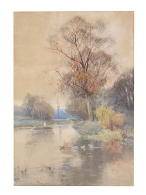 Lot 508 - Henry Charles Fox RBA (British, 1855-1929) - Watercolour - Autumn pond scene