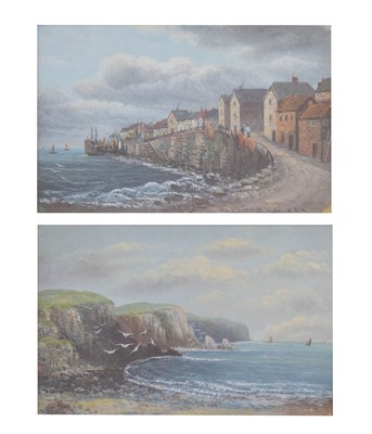 Lot 509 - Richard Allam (19th century) - Pair of oils on canvas - Newlyn Harbour, and a Cornish Bay