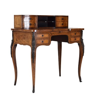 Lot 623 - Late 19th century French walnut and marquetry inlaid bonheur du jour