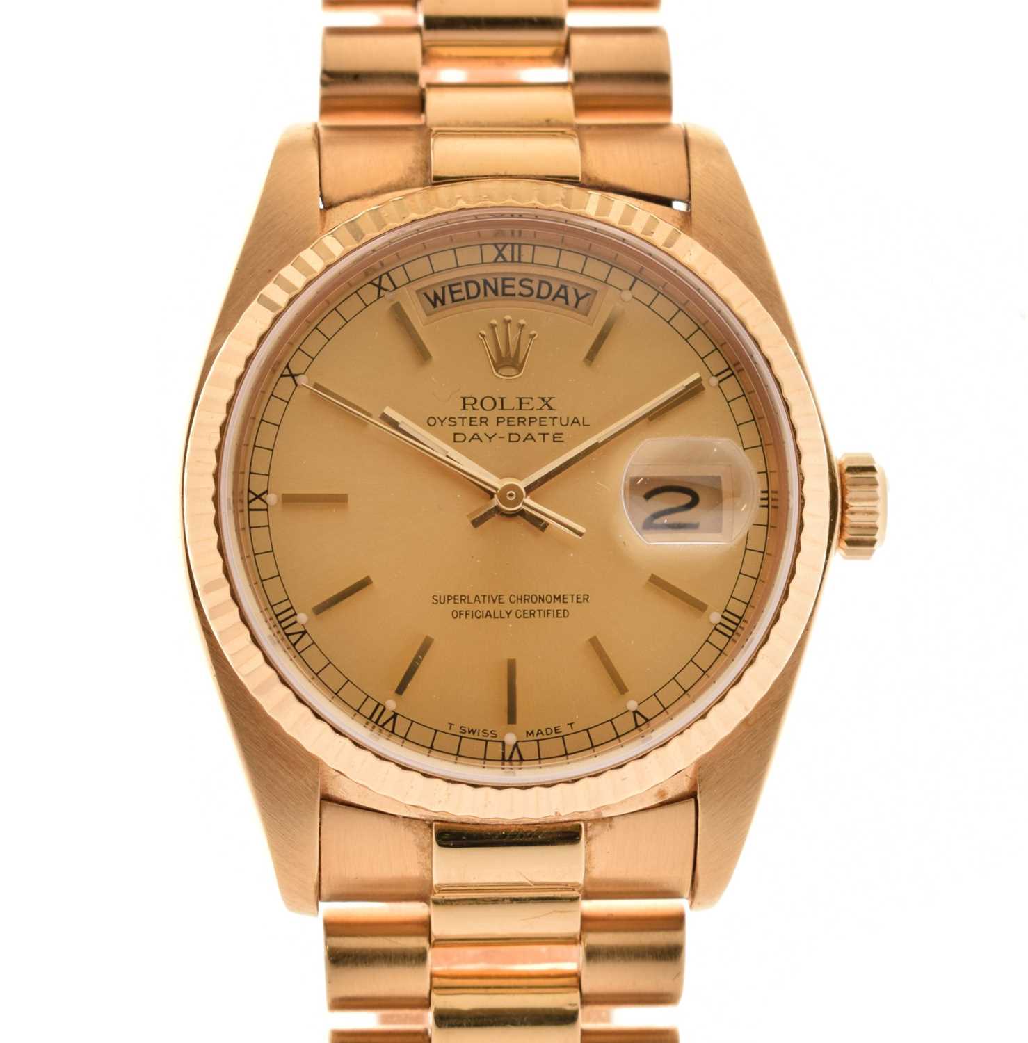 Lot 56 - Rolex - Gentleman's 18K Day Date automatic chronometer, ref.18038