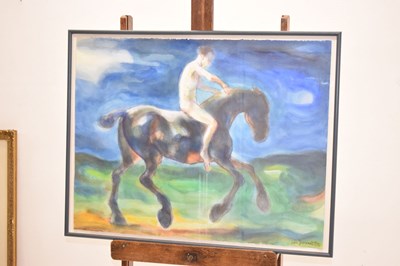 Lot 388 - Lin Jammet (British, 1958-2017) - Gouache - 'Man & Horse II'