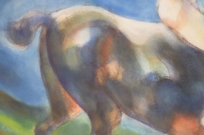Lot 388 - Lin Jammet (British, 1958-2017) - Gouache - 'Man & Horse II'