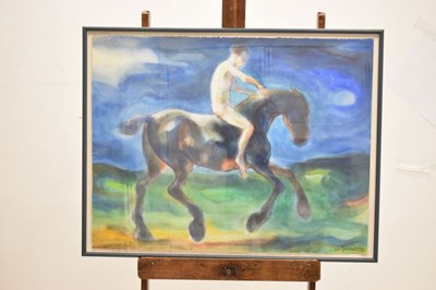 Lot 388 - Lin Jammet (British, 1958-2017) - Gouache - 'Man & Horse II'