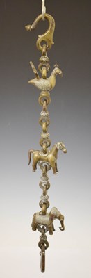 Lot 449 - Indian cast alloy hanging chain with engraved animals and hooks