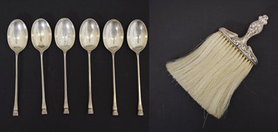 Lot 153 - Set of six Elizabeth II silver teaspoons, and an Edward VI silver handled brush