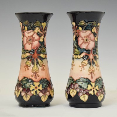 Lot 400 - Moorcroft Pottery - Pair of 'Oberon' pattern vases