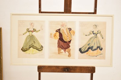 Lot 559 - Alan Barlow (1926-2005) - Three watercolours - Cast and costumes for 'The Merry Wives of Windsor'