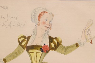 Lot 559 - Alan Barlow (1926-2005) - Three watercolours - Cast and costumes for 'The Merry Wives of Windsor'