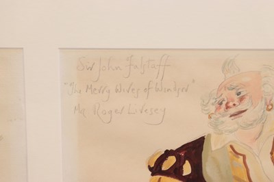 Lot 559 - Alan Barlow (1926-2005) - Three watercolours - Cast and costumes for 'The Merry Wives of Windsor'