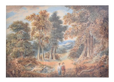 Lot 440 - 19th century English school - Watercolour - Classical landscape with figures