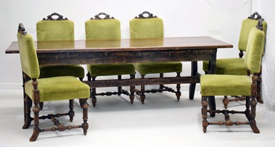 Lot 652 - Late 18th century French oak refectory type farmhouse table and six chairs