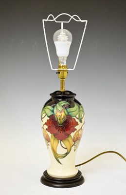 Lot 405 - Moorcroft Pottery - 'Anna Lilly' pattern baluster table lamp