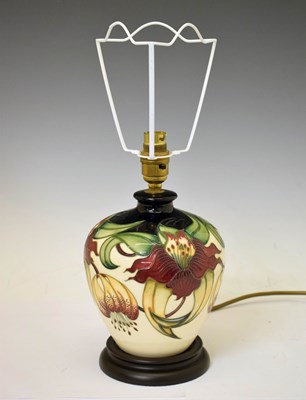 Lot 406 - Moorcroft Pottery - 'Anna Lilly' pattern table lamp